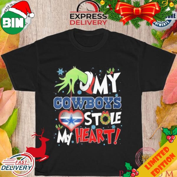 Dallas Cowboys Grinch My Cowboys Stole My Heart Christmas Winter Holiday Season Greeting T-Shirt