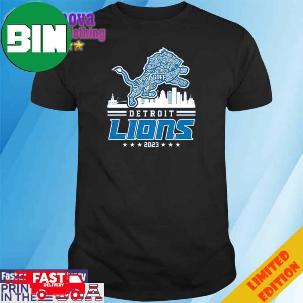 Detroit Lions Logo Players Name Skyline 2023 T-Shirt
