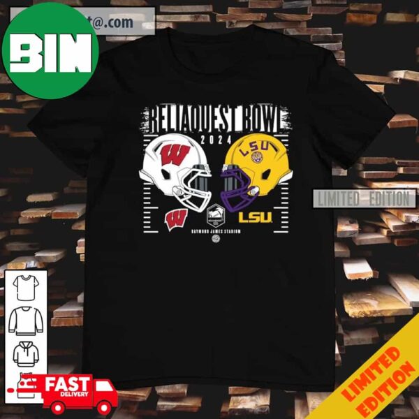 Funny 2024 Reliaquest Bowl Wisconsin Badgers Vs LSU Tigers Helmet T-Shirt Long Sleeve Hoodie