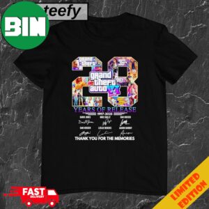 Grand Theft Auto Vi 28 Years Of Release 1997 2025 Thank You For The Memories T-Shirt