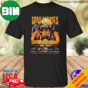 Guns N’ Roses 38th Anniversary 1985 2023 Thank You For The Memories Signatures T-Shirt Long Sleeve Hoodie Guns N’ Roses