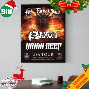 Hell Fire And Chaos The Best Of British Rock And Metal Saxon Uriah Heep USA Tour April May And June 2024 Announcing January 8th Poster Canvas