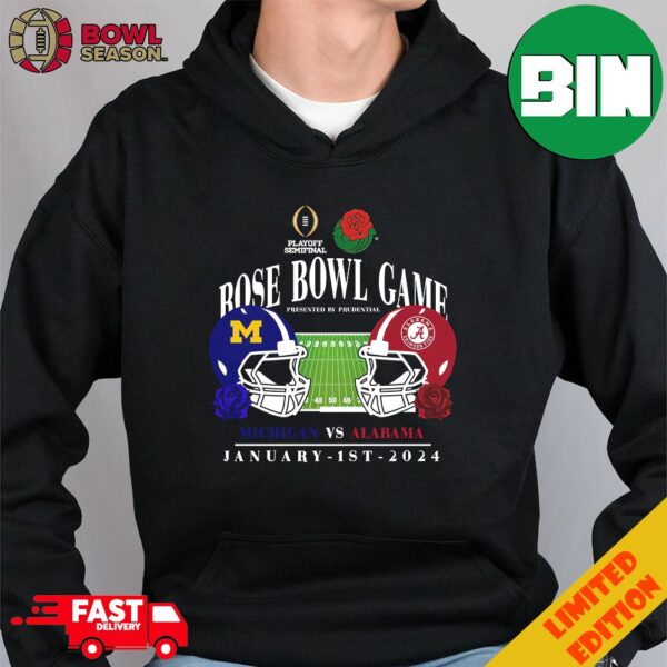 Rose Bowl Game Presented By Prudential Playoff Semifinal 2024 Michigan Wolverines vs Alabama Crimson Tide Helmet January 1st T-Shirt Hoodie Long Sleeve