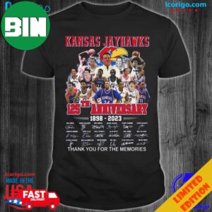 Kansas Jayhawks 125th Anniversary 1898-2023 Thank You For The Memories Basketball Signatures T-Shirt