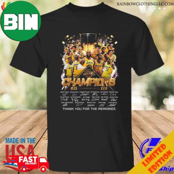 Los Angeles Lakers All Team 2023 Champions Thank You For The Memories Signatures T-Shirt Long Sleeve Hoodie