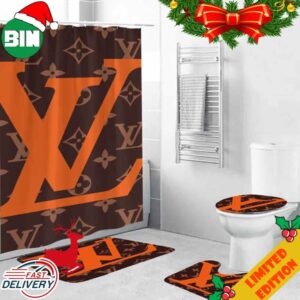 Louis Vuitton Big Orange Logo Bathroom Set With Shower Curtain