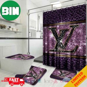 Louis Vuitton Paris Luxury Dark Purple Galaxy Color Yellow Logo Home Decor Bathroom Set With Shower Curtain