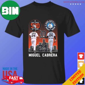Miguel Cabrera Detroit Tigers 500 Home Runs 3000 Hit Club Miguel Barrera Signatures T-Shirt