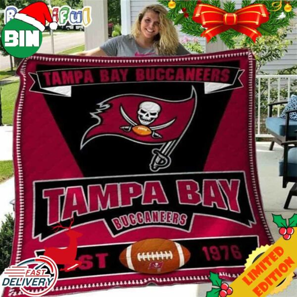 NFL Tampa Bay Buccaneers Red Black Background EST 1976 For Fans Football Home Decor Blanket Gift