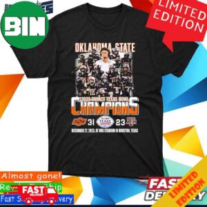 Oklahoma State Cowboys Football Team 2023 Tax Act Texas Bowl Champions 31-23 T-Shirt