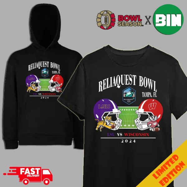 ReliaQuest Bowl LSU vs Wisconsin Raymond James Stadium Tampa FL College Bowl Games 2023-2024 Head To Head Helmet T-Shirt Long Sleeve Hoodie Sweater