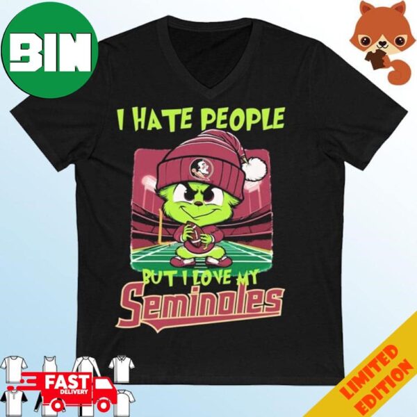 Santa Grinch Chibi I Hate People But I Love My Florida State Seminoles Christmas T-Shirt