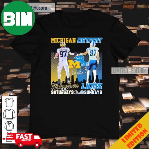 Skyline Aidan Hutchinson Michigan Wolverines On Saturdays Detroit Lions On Sundays T-Shirt