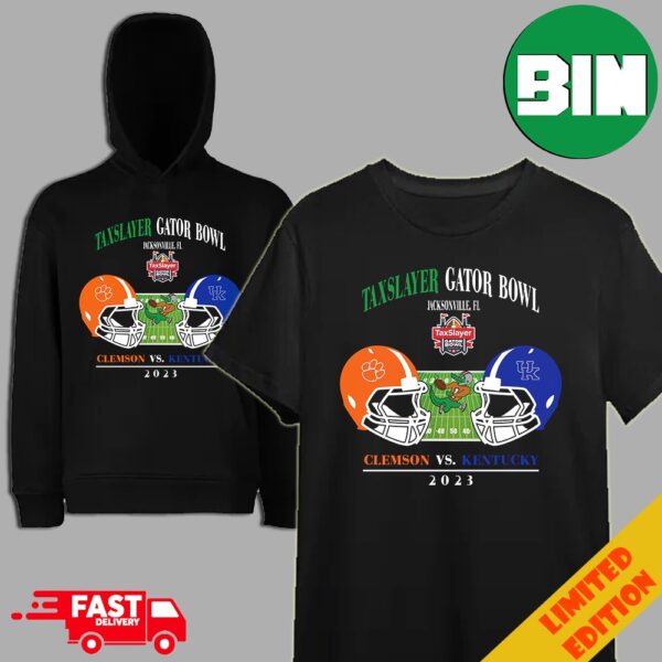 TaxSlayer Gator Bowl 2023 Clemson Tigers vs Kentucky University TIAA Bank Field Jacksonville FL College Bowl Games Head To Head Helmet T-Shirt Hoodie Sweater Long Sleeve