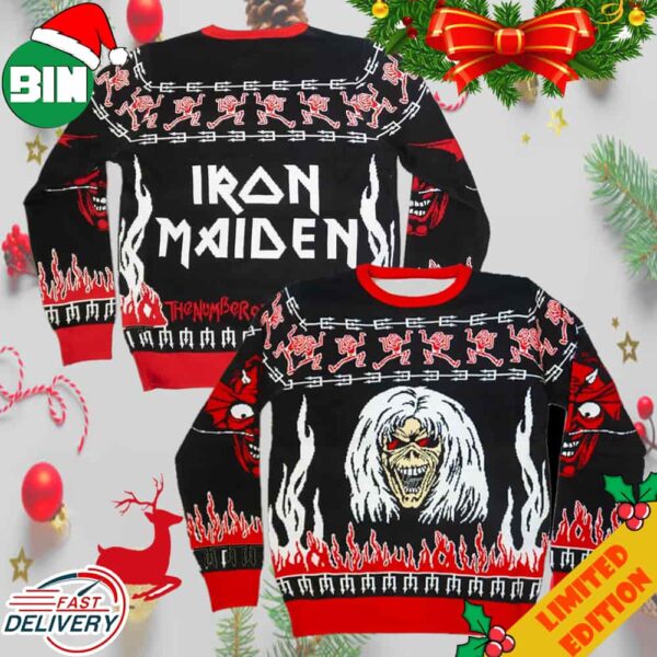 The Number Of The Beast Xmas Gift For Fans Iron Maiden 2023 Ugly Sweater