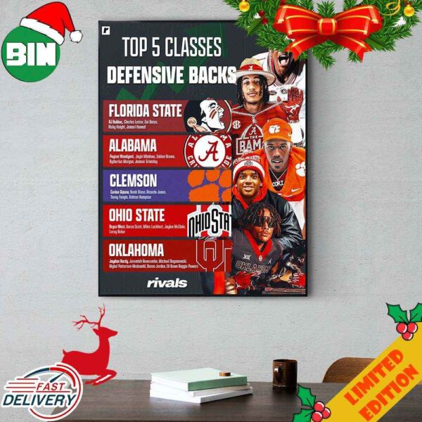 Top 5 Defensive Back Classes In 2024 NCAA College Football Bowl Season 2023-2024 Poster Canvas