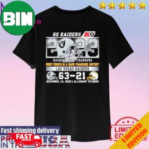 Vegas Raider Win 63-21 Los Angeles Chargers Go Raiders 2023 Most Points In A Game Franchise History T-Shirt