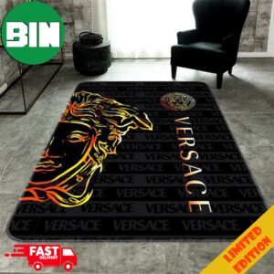 Versace Black Golden Logo Fashion Limited Luxury Brand Home Decor For Living Room Rug Carpet