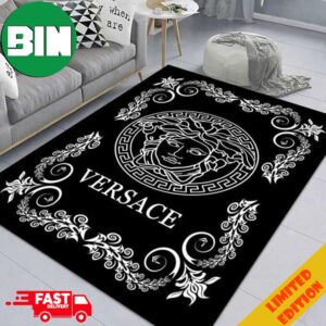 Versace Luxury Pattern Black n White Fashion Home Decor For Living Room Rug Carpet