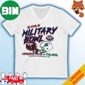 Virginia Tech Vs Tulane 2023 Military Bowl Champion Brand Dueling Helmets T-Shirt