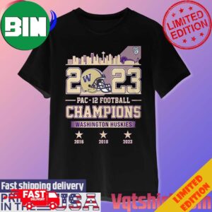 Washington Huskies 2023 PAC-12 Football 2016 2018 2023 Skyline T-Shirt