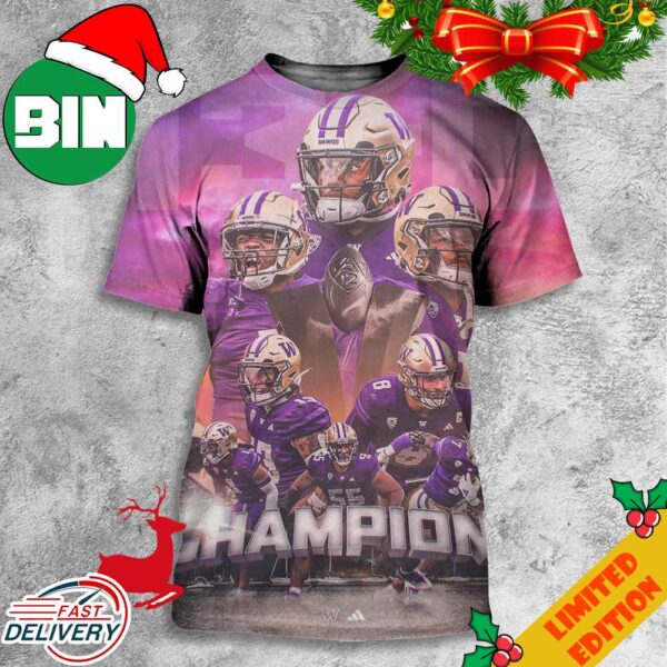 Washington Huskies 2023 Pac-12 Football Championship Game Champions Kings Of The West 3D T-Shirt