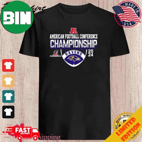 2023-2024 AFC American Football Conference Championship Baltimore Ravens T-Shirt Long Sleeve Hoodie Sweater