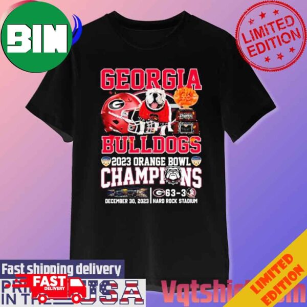 2023 Orange Bowl Champions Georgia Bulldogs 63-3 Florida State Seminoles December 30 2023 At Hard Rock Stadium T-Shirt