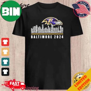 Baltimore Ravens 2024 City Skyline Players Name T-Shirt Long Sleeve Hoodie Sweater