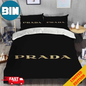 Basic Golden Logo Prada Fashion And Luxury Home Decor Bedding Set And Pillow Cases