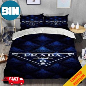 Black And Blue Background Prada Logo  Home Decor Fashion And Luxury Bedding Set