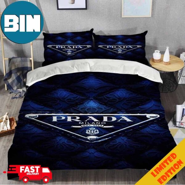 Black And Blue Background Prada Logo  Home Decor Fashion And Luxury Bedding Set