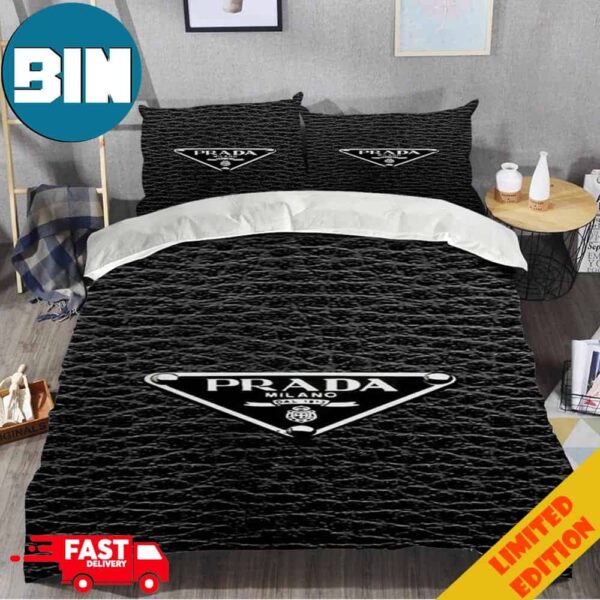 Black Leather Prada Milano Logo Best Home Decor Fashion And Luxury Pillow Cases And Bedding Set