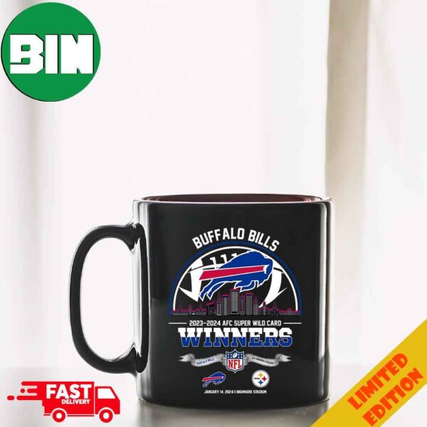 Buffalo Bills Winners Season 2023-2024 AFC Super Wild Card NFL Divisional Skyline January 14 2024 Highmark Stadium Ceramic Mug