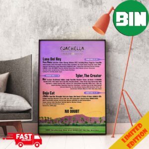 Coachella 2024 With Lana Del Ray And Tyler The Creator And Doja Cat And No Doubt Valley Music And Arts Festival Indio California Empire Polo Club Poster Canvas