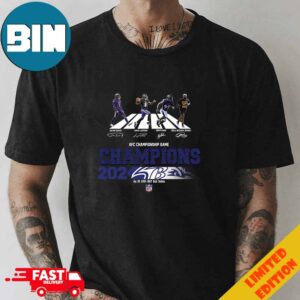 Congratulations Baltimore Ravens Is Champions Of AFC Championship Game Season 2023-2024 At Jan 28 MT Bank Stadium Abbey Road Team Member Signatures Fan Gifts Merchandise T-Shirt