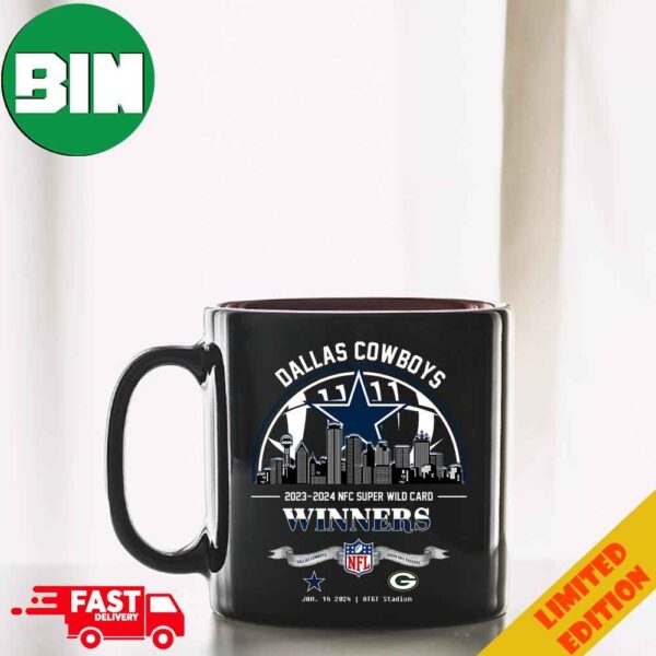 Dallas Cowboys Winners Season 2023-2024 NFC Super Wild Card NFL Divisional Skyline January 14 2024 AT&T Stadium Ceramic Mug