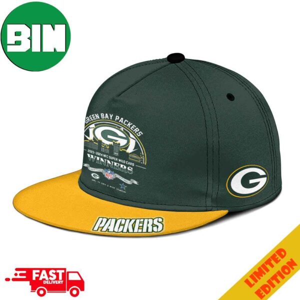 Green Bay Packers Winners Season 2023-2024 NFC Super Wild Card NFL Divisional Skyline January 14 2024 AT And T Stadium Merchandise Snapback Hat-Cap