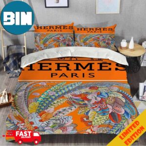 Hermes Design Orange Background Luxury Brand Bedding Set Home Decorations