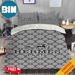 Hermes Paris Grey Pattern Luxury Brand High Quality Bedding Set Home Decor
