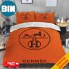 Hermes Paris Orange Background Luxury Brand High Quality Bedding Set Home Decor