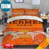Hermes Paris Orange Background Luxury Brand Premium Bedding Set Home Decor