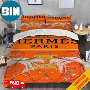 Hermes Paris Orange PatternLuxury Brand High Quality Bedding Set Home Decor