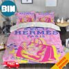 Hermes Paris Pink Background Luxury Brand Premium Bedding Set Home Decor