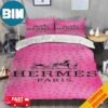 Hermes Paris Pink Stripes Luxury Brand Special Bedding Set Home Decoration