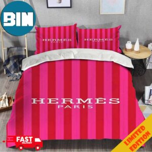 Hermes Paris Pink Stripes Luxury Brand Special Bedding Set Home Decoration