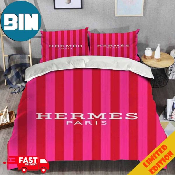 Hermes Paris Pink Stripes Luxury Brand Special Bedding Set Home Decoration