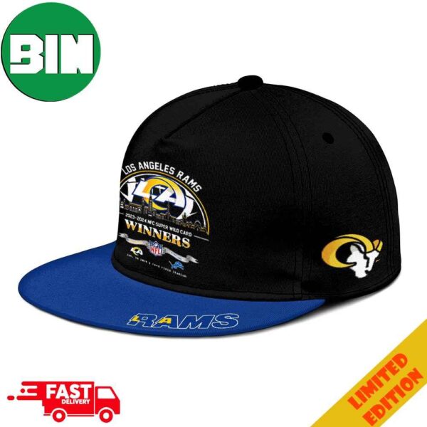 Los Angeles Rams Winners Season 2023-2024 NFC Super Wild Card NFL Divisional Skyline January 14 2024 Ford Field Stadium Merchandise Hat-Cap Snapback