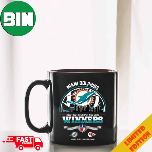 Miami Dolphins Winners Season 2023-2024 AFC Super Wild Card NFL Divisional Skyline January 13 2024 Arrowhead Stadium Ceramic Mug