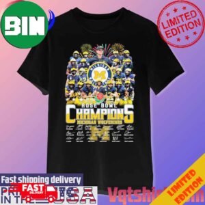 Michigan Wolverines 2024 Rose Bowl Champions Signatures T-Shirt